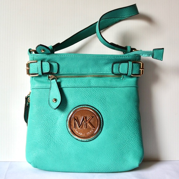 MICHAEL KORS Teal Pebble Leather Shoulder Bag Crossbody Purse Summer - Picture 1 of 11